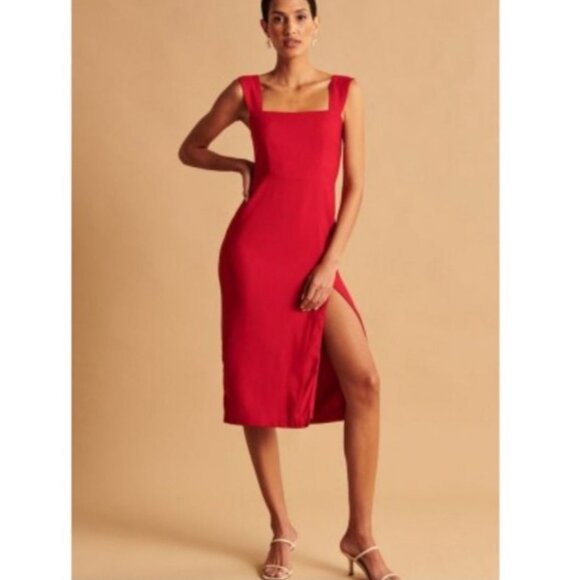 Abercrombie & Fitch Dresses & Skirts - Abercrombie & Fitch | Wide Strap Square Neck Midi Dress in Cherry Red | Size XS